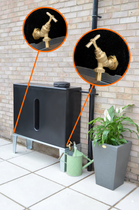 250 Litre Slimline Water Butt in Black - Double Outlet